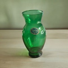 Vintage Anchor Hocking Forest Green Vase Depression Original Label Anchorglass