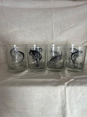 Etched Game Fish Glass 12 oz. Drinking Set Of 4
