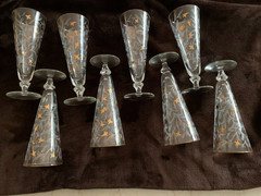Set of 8 VTG Libby Royal Fern Gold Leaf Pilsner Beer Glasses Flutes Parfait G7