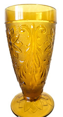 Set 4 Indiana Tiara Pressed Sandwich Amber Footed Ice Tea Glass Tumbler Parfait