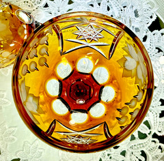 Cut to Clear Glass Crystal 8” Set of 6 Nachtmann Amber Yellow Hock Wine Glasses.