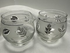 LIBBEY MCM Silver Leaf  2 Barware Glasses Vtg 1960s & Sugar And Creamer Set Vtg