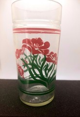 Vintage Anchor Hocking Pink and Green Floral Glass Tumbler 22 Embossed on Bottom