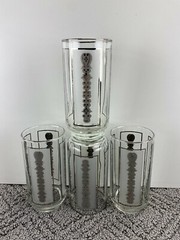 4 Vintage Libbey Silver Scrollwork Frosted Drinking Glasses Tumblers 5 1/2″