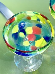 Vintage Mexican Confetti Margarita Glasses Set 2 Hand Blown Art Glass Barware
