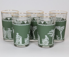 Wedgwood Jasperware – Jeanette – Hellenic Green Juice Glasses FIVE – 3 7/8” tall