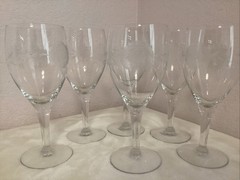 Deep Etched Cut Rose Floral Wine Glasses Set of 6 – Fast Shipping