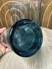 3 Libbey Nexus Blue Cooler Glasses Set Flair Rippled Base Drinking Tumblers Lot