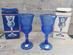 Avon 1976 Fostoria Cobalt Blue Goblets Geo/Martha Washington & Mt Vernon Creamer