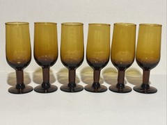 VTG Set of 6 Stemmed 3 oz Amber Glass Cordial Sherry Port Wine Liquor Glasses