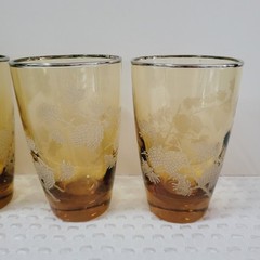4 Vintage Amber Libbey Drinking Glasses Golden Silver Pine Cone Juice Water 10oz