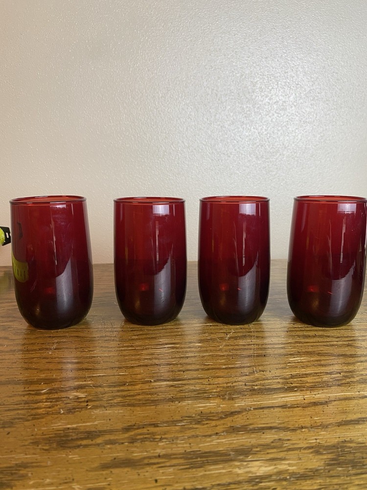 (4) Vtg Anchor Hocking Royal Ruby Red Juice 4” 1/4 Glass Cups Tumbler
