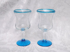 Hand Blown Cobalt Rim Mexican Tulip Magarita Glass Goblets