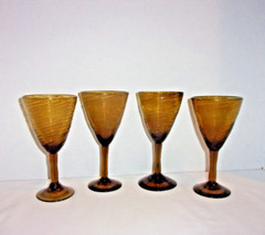 SET OF 4, MCM, VINTAGE, HAND BLOWN, SWIRL, AMBER, CORDIALS, ROUGH PONTIL