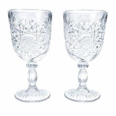 Libbey Hobstar Goblets Set of 2 Vintage Clear Pressed Glass Star of David Weddin