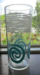 Federal Glass Tumbler – White wavy Lines – Turquoise Swirls – 16oz – 6 1/8″ tall