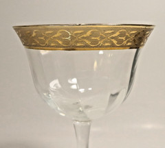 4 Crystal Champagne Tall Sherbet Gold Encrusted Band Trim Swirl Optic Circleware
