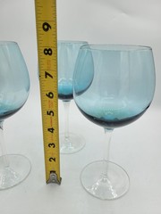 3 Blown Glass Teal Ombre Balloon Red Wine Hock Glasses