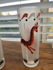 MCM Libbey Merry-Go-Round Glasses Tom Collins 7″ Frosted Carousel