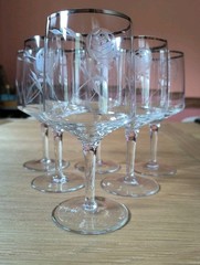 Set of 6 Vintage Forest West Germany Crystal Wine Glasses – Dream Rose Etched –