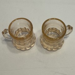 Set 2 Pink/orange Depression Glass Shot Handle Round Bottom Federal? Vintage