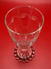 Set of 4 Vintage Clear Glass Goblets with Etched Berries and Bubble Base!