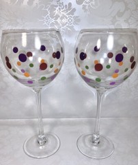 Set Of 2 Pampered Chef Simple Additions Dots Balloon Wine Glasses Multicolor