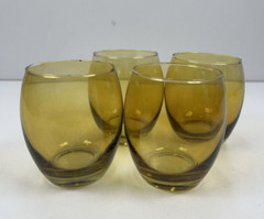 Vintage MCM Roly Poly Drinking Tumblers Glasses Cocktail Barware Amber Retro
