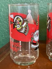 VTG Set of 4 Libbey Christmas Happy Holidays Glasses Tumblers Santa Tree Angel