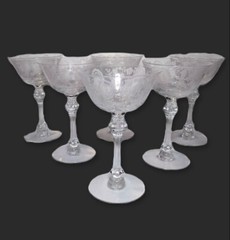Lot of 6 Vintage Tiffin June Night Clear Crystal Cocktail Etched Glasses 6″ mint