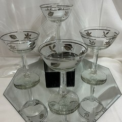 Libbey Glass Silver Leaf 5.5” Champagne Coupe Column Stem – Set of 4