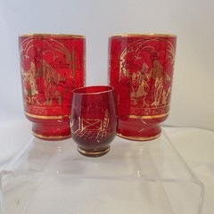 Ruby Red & Gold Glass Tumblers Plus Shot Glass on Gondola’s Vintage Venetian