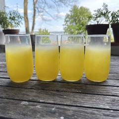 3 Blendo Yellow Frosted Tumblers 5″ West Virginia Glass W/ Gold Rim