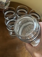 Vintage Black & White Stripped Glasses MCM Set of 5