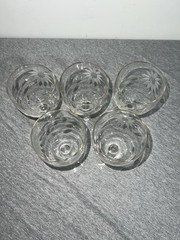 Vintage Crystal Wine Glasses Set of 5 Etched Floral Star Cut Stemware Barware