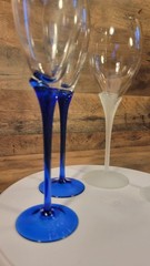 Vintage Set Of 4 Romanian White Cobalt Blue Petal Stem Champagne Flutes 9″-10″