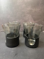 Vintage MCM Corning Glas-Snap II Smoke 8oz Tumblers Black Base Lightweight (4)