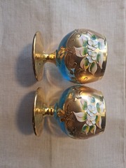 Vintage Blue Murano Tre Fuochi Liquer Glasses With 24k Gold Trim And Floral …