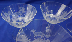 Hunt Safari Animal Scenes-(6) Tall Sherbet Champagne Glasses, 4½» -LOT C (B61)