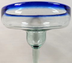 (4) Pier 1 Cobalt Rim Margarita Glasses Set Hand Blown Drinking Stemware Bar Lot