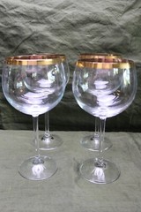 Set of 4 Crystal Balloon Wine Glasses Thick Gold Band Toscany Costa d’Oro