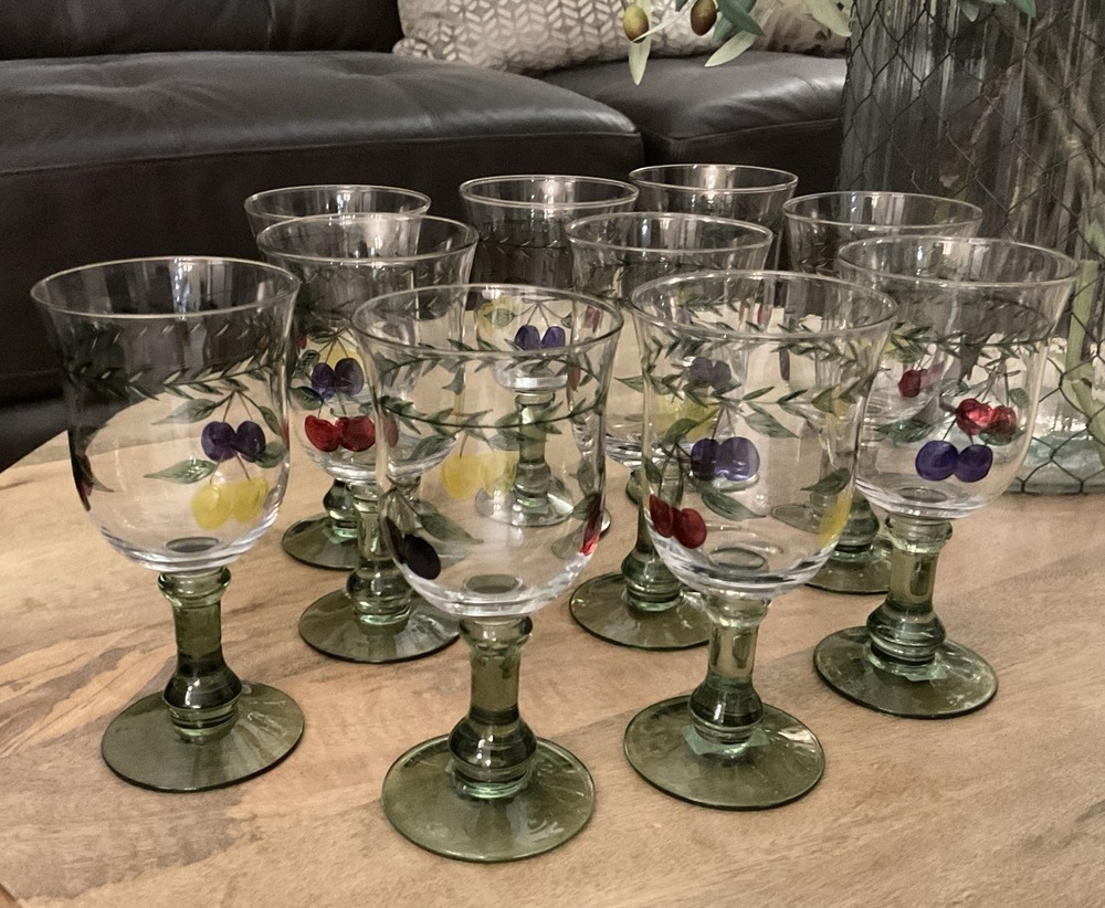 NEW Rare VILLEROY & BOCH French Garden Set Of TEN Hand Painted Glasses Goblets