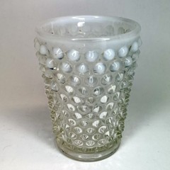 Tea Water Picture Cup Set Blue Opalescent Moonstone Hobnail Anchor Hocking Glass
