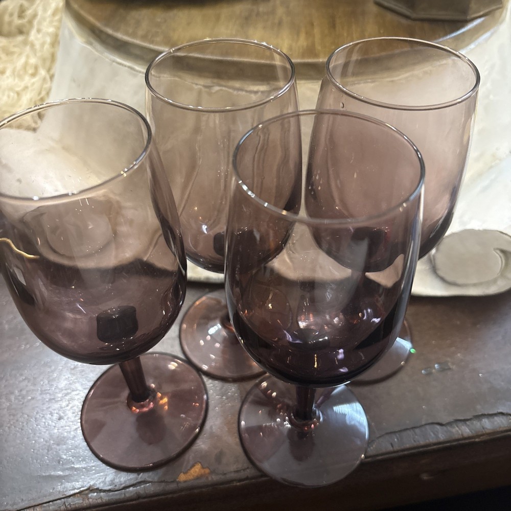 Retro Amethyst Wine Glasses Goblet Small Size 6in Set Of 4