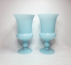 Vintage Portieux Vallerysthal Robin Egg Blue Opaline Hand-blow Glass Goblet 6.5″