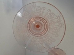 Cambridge Cleo Pink Depression Glass Etched Wine Glasses Set Of 2 Vintage