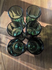6 Vintage Indiana Glass Colony Nouveau Footed Water Goblet Avocado Olive Green