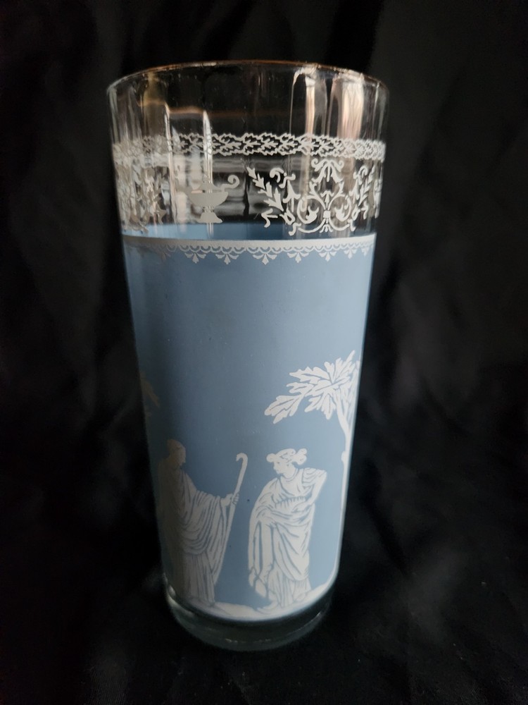 Hellenic Blue 16 oz Flat Tumbler by Jeannette • 6½» Tall Vintage