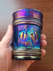 WOW ELECTRIC Blue Northwood Carnival Glass Peach Pattern Tumbler