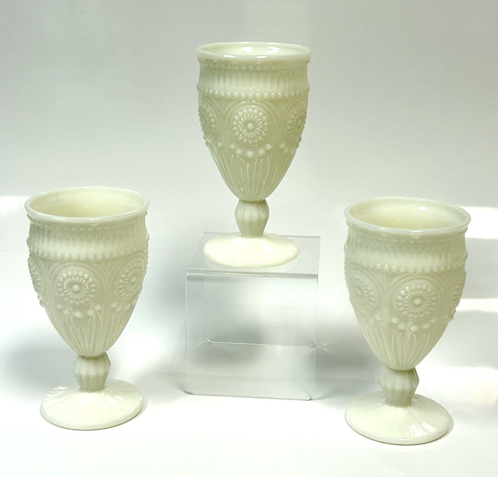 The Pioneer Woman Adeline 3 Snow Goblet Tumbler Chalice Milk Glass White Gibson